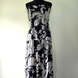 Old Navy Strapless Black Tiered Paisley Hi Low Maxi Dress Medium